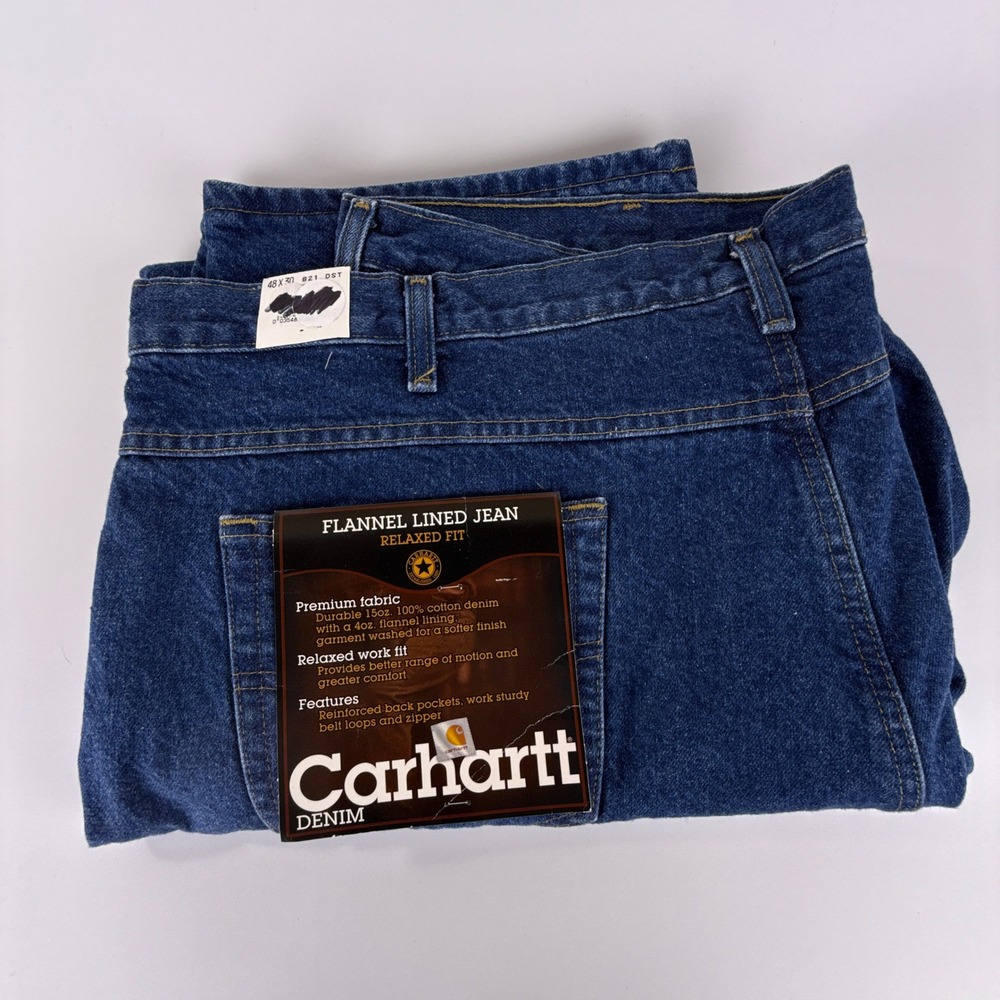 Carhartt Relaxed Fit Flannel Lined Denim Jeans Mens B21 DST 48X30 NWT‎ NOS